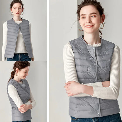 2024 New Spring Autumn Fashionable Outerwear Warm Vests Light Down Women Waistcoat Portable Warm Sleeveless Liner Casual