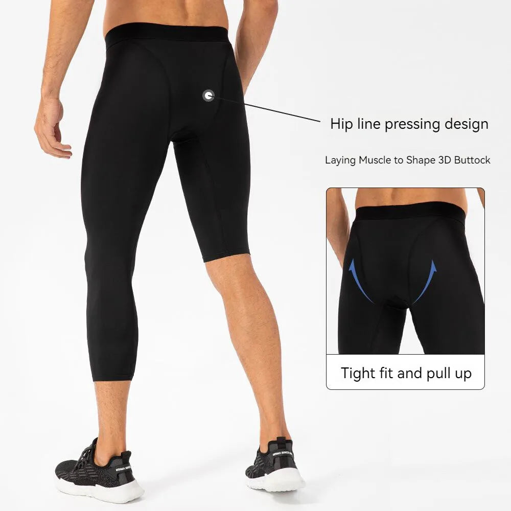 Men Right Short Left Long Basketball Leggings Training Capri Pants Quick Dry Asymmetric Compression Tights Fitness Sport Bottoms