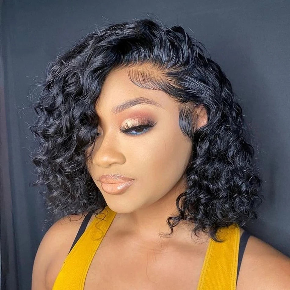 Brazilian Short Curly Bob Lace Front Human Hair Wigs PrePluck With Baby Hair Deep Wave Frontal Wig For Women Water Wave Lace Wig