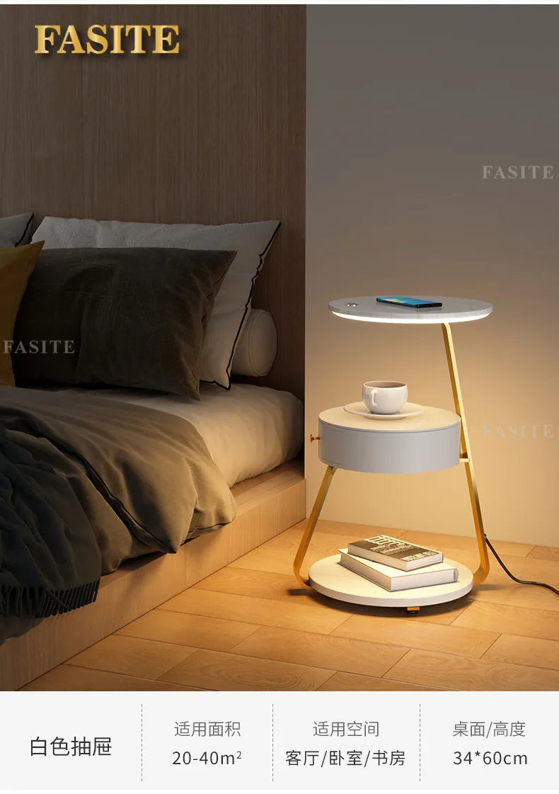 Creative Bedroom Floor Lamp Sofa Side Bedside Table Integrated Wireless Charging Living Room Shelf Coffee Table Lamp Design