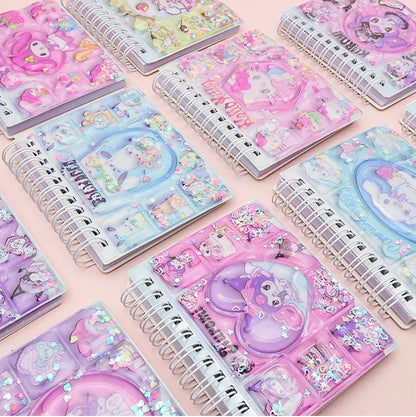 High Value New Creative Cute Mini Pocket Notepad Cartoon Sanrio Quicksand Coil Notebook Stationery For Primary School Students