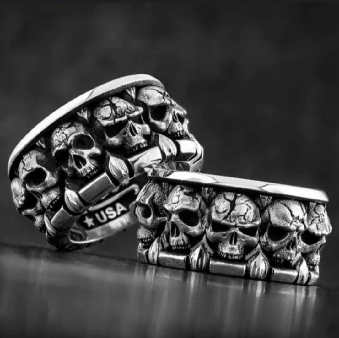 Vintage Fashiuon Punk SilveryBlack Domineering Skull Ring for Men and Women Ring Biker Motorcycle Jewelry  Wholesale