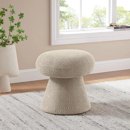 Round Footstool Ottoman, Mushroom Foot Rest Stool, Small Upholstered Boucle Footstool Ottoman for for Makeup, Living Room