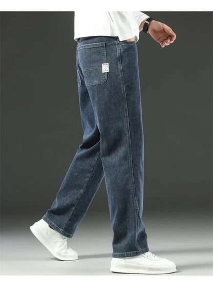 2024 New Men's Jeans Loose Comfortable Straight Casual Business Trousers Versatile Wide-leg Autumn Winter Collection