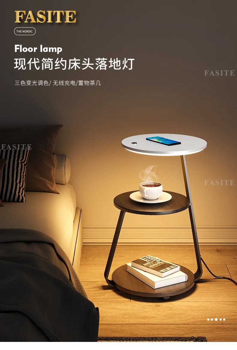 Creative Bedroom Floor Lamp Sofa Side Bedside Table Integrated Wireless Charging Living Room Shelf Coffee Table Lamp Design