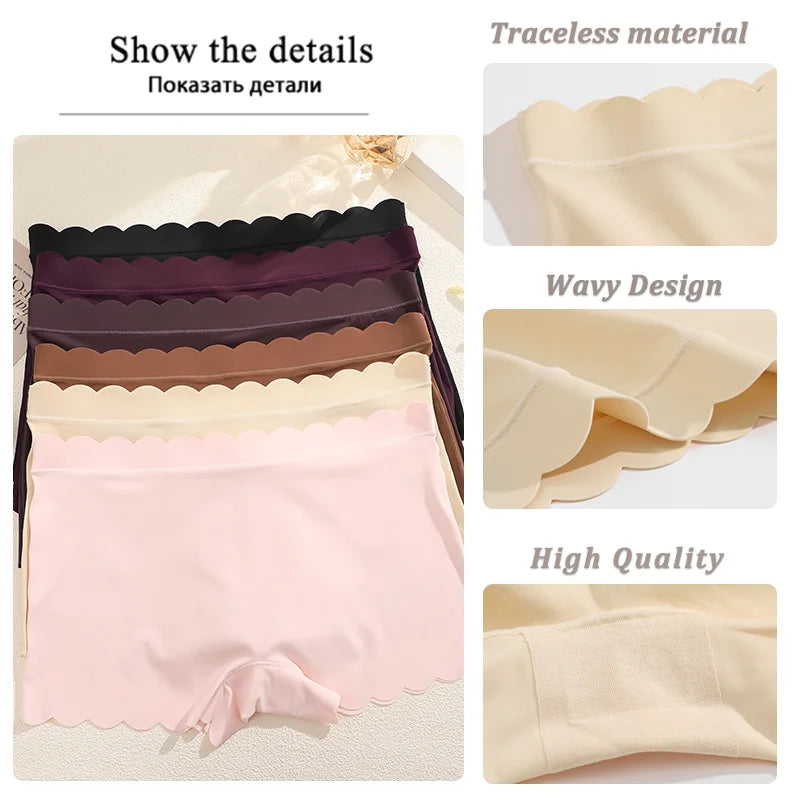 Women's Panties Seamless Sports Wavy Edge Silk Satin Boxers Underwear Female Lovely Briefs Cozy Lingerie Intimate Underpants