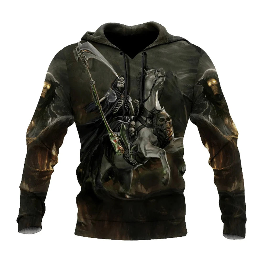 Men's Four Seasons Fashion 3D Printed Hoodie 3D Skull Print Men's Fashion Men's Horror Hoodie Top 2024