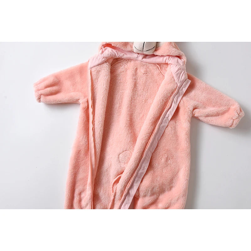 Anime Bear Baby Girl Boy Clothes Romper Lovely Infant Baby Onesie Bodysuit Newborn Zipper Hooded Flannel Cosplay Jumpsuits