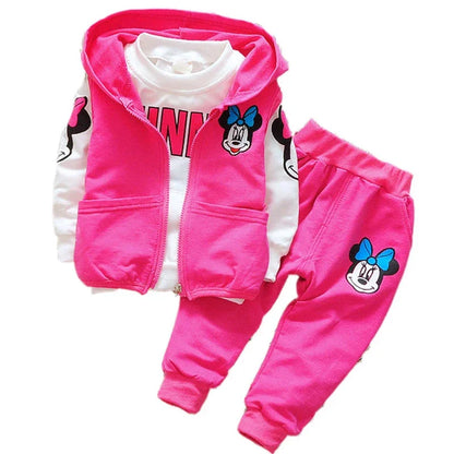 Baby Girls Minnie Mickey Clothing Set Children Spring Autumn 3Pcs Sets Hooded Jacket Coat Vest Pants Suits Kids Cartoon Clothes