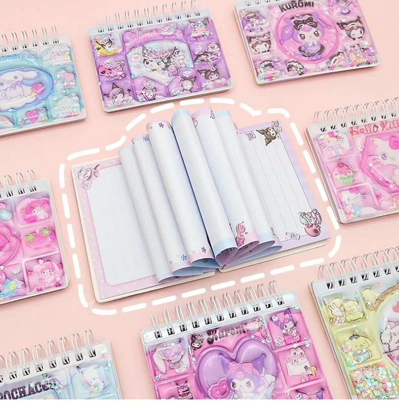 High Value New Creative Cute Mini Pocket Notepad Cartoon Sanrio Quicksand Coil Notebook Stationery For Primary School Students