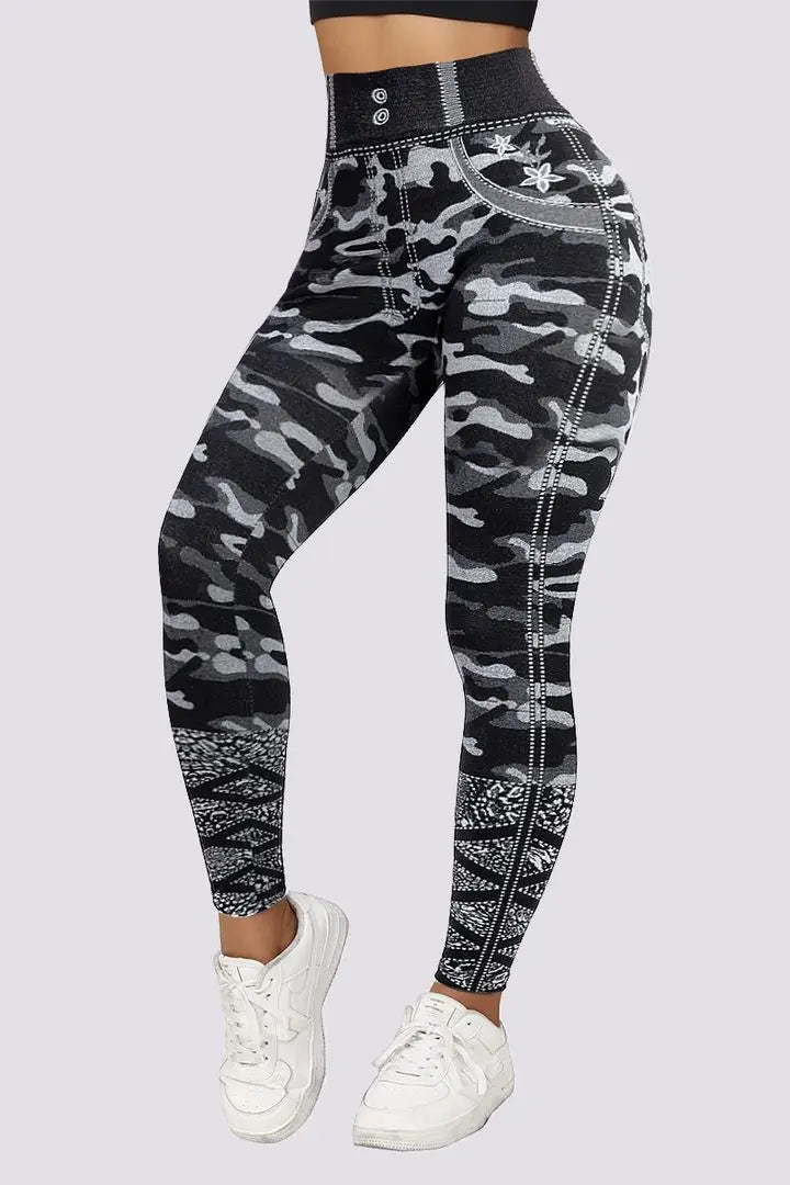 Women's Stretch Pants 2023 Spring Fashion Sexy Camouflage Faux Denim Leggings Casual Skinny Daily Long Breathable Cropped Pants