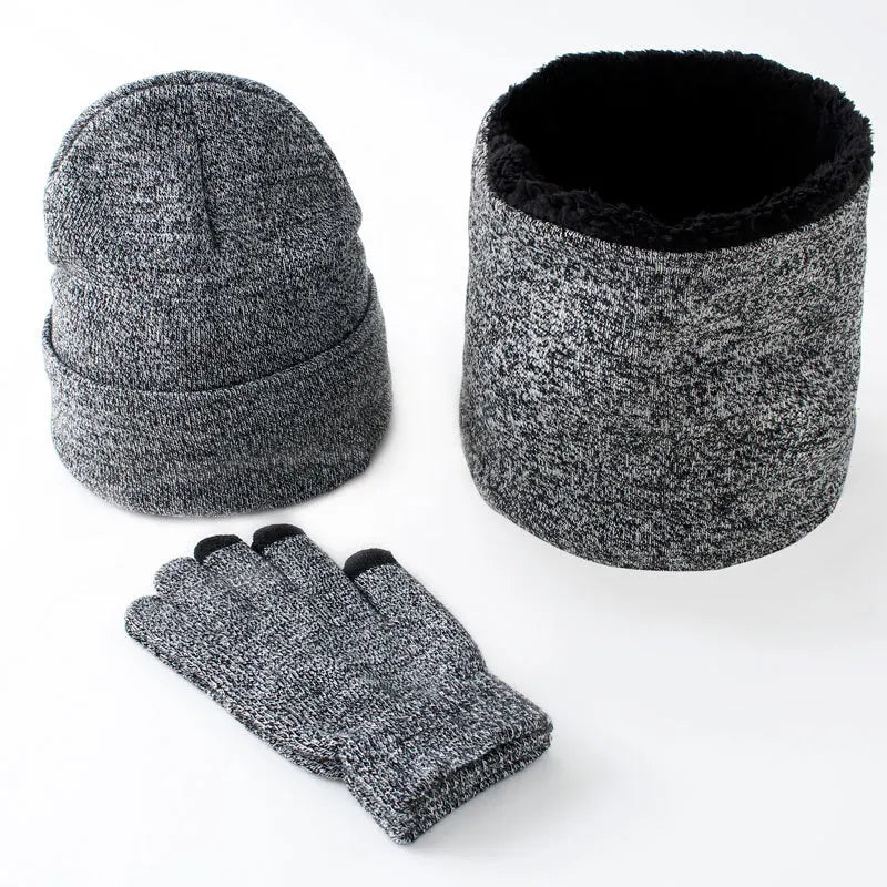 Men's Autumn Winter Keep Warm Set Unisex Beanie Gloves Scarf Male Woolen Yarn Knit Muffler Solid Color Hat Wholesale Drop Ship