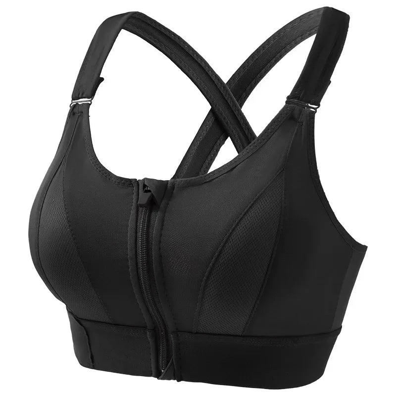 Aiithuug Sexy Zip Front Closure Strappy Criss Cross Yoga Bra Women's Padded Shockproof Gathered Seamless Wireless Sport Gym Bras