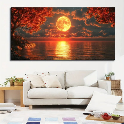 1.5 inch thick pine solid wood frame,a beautiful Red Sea golden sunset picture,mounted and hung in the living room, bedroom, art