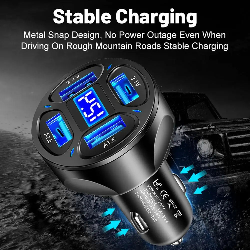 4 Ports USB 3.0 Car Charger 66W Fast Charging Quick Charge Car Mobile Phone Charger Adapter For iPhone 14 13 mi