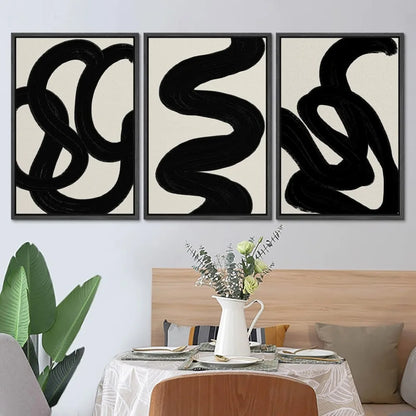 Framed Canvas Print Wall Art Set Duotone Minimal Dark Brush Stroke Landscape Abstract Shapes Illustrations Modern Art Boho