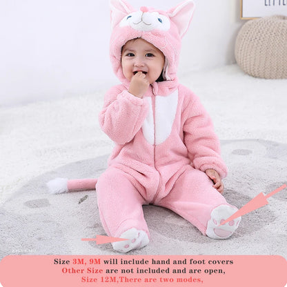 Anime Bear Baby Girl Boy Clothes Romper Lovely Infant Baby Onesie Bodysuit Newborn Zipper Hooded Flannel Cosplay Jumpsuits