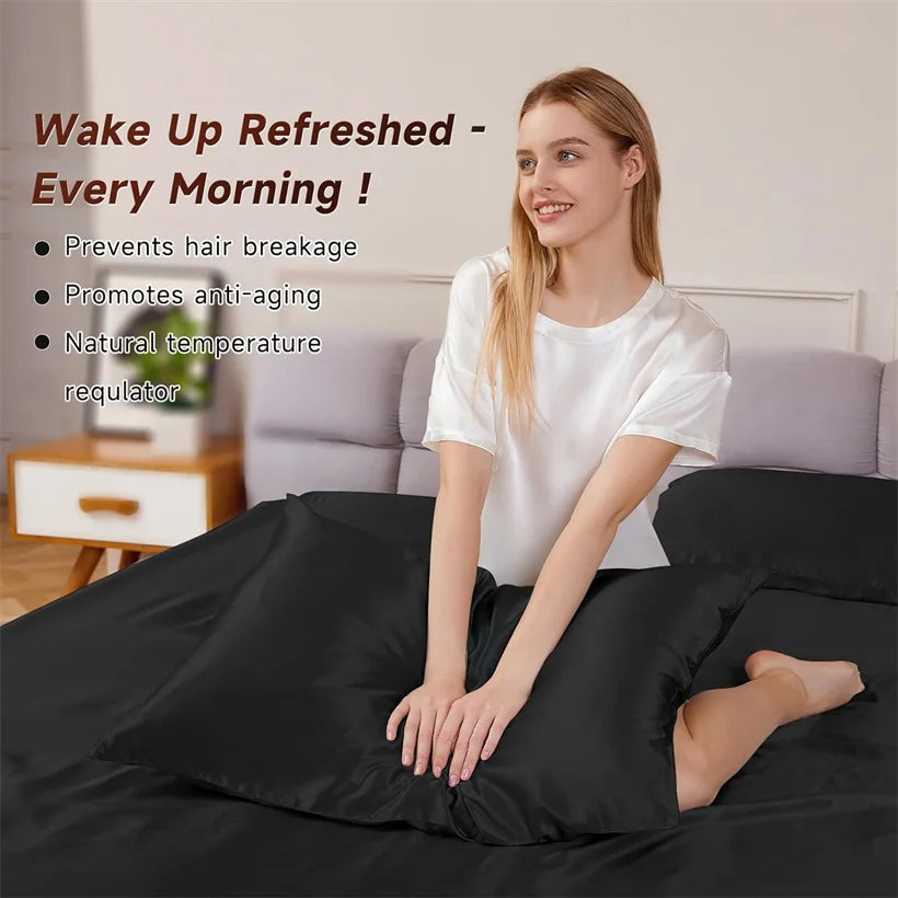 Smooth 3Pcs Set Mulberry Silk Bedding Sheet Set, High End 1Pc Fitted Sheet and 2Pcs Pillowcase, Bed Mattress Cover 140/160/200cm