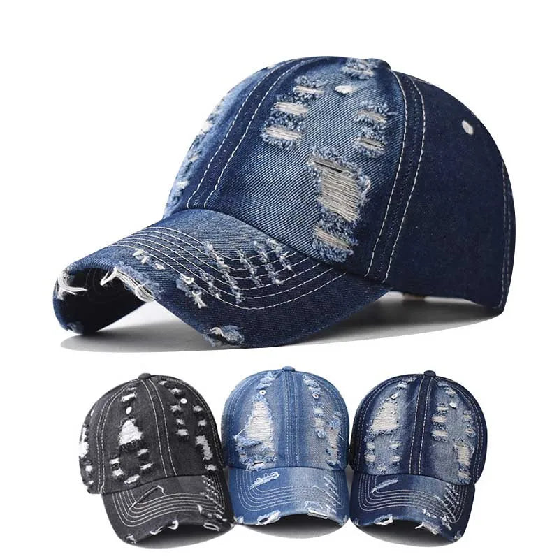 Summer Outdoor Sun Shade Washed Denim Hat For Men Snapback Trucker Hats High Quality Women Cap Worn Hole Baseball Caps