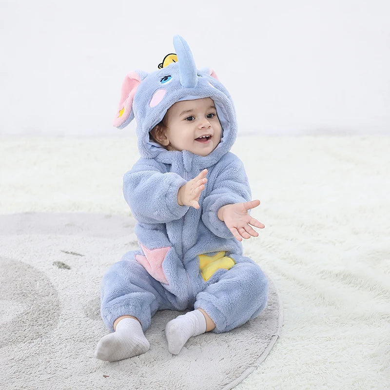 Anime Bear Baby Girl Boy Clothes Romper Lovely Infant Baby Onesie Bodysuit Newborn Zipper Hooded Flannel Cosplay Jumpsuits