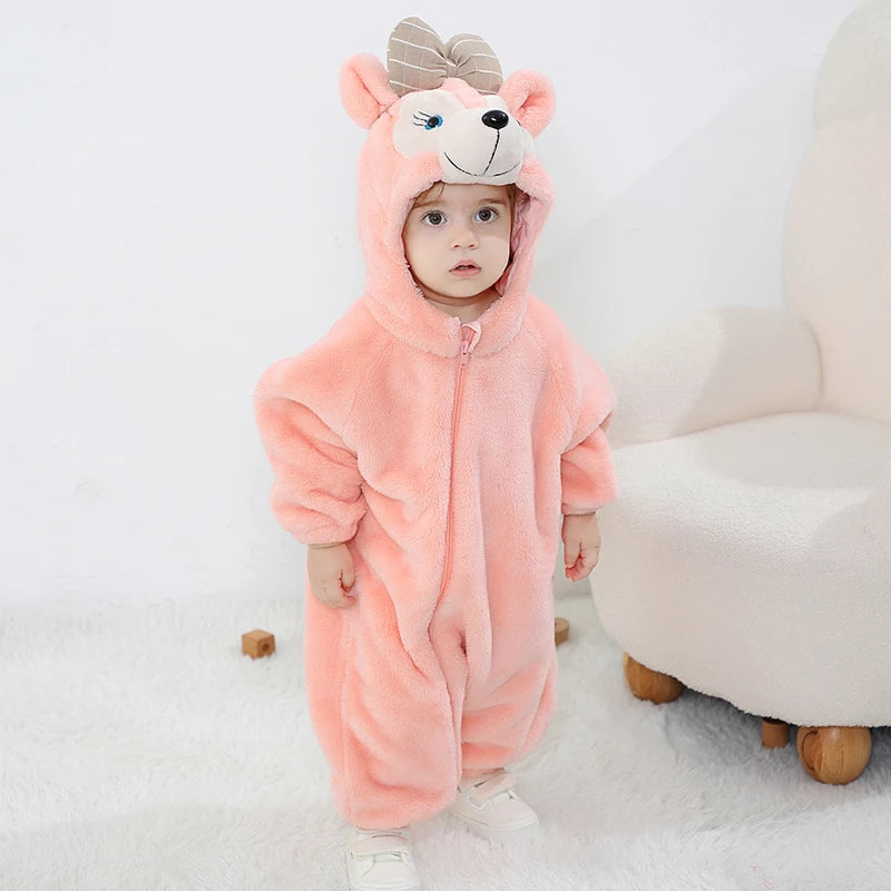 Anime Bear Baby Girl Boy Clothes Romper Lovely Infant Baby Onesie Bodysuit Newborn Zipper Hooded Flannel Cosplay Jumpsuits