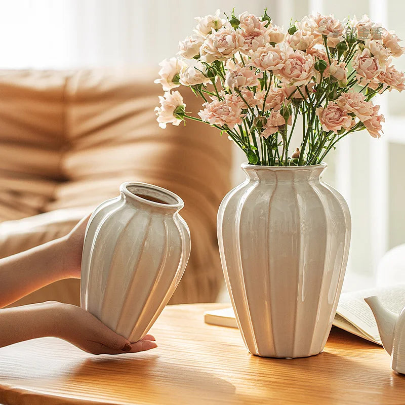 White Ceramic Hydroponic Vase, European Style, Light Luxury, Creative Flower Arrangement, Living Room, Table Decoration