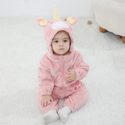 Anime Bear Baby Girl Boy Clothes Romper Lovely Infant Baby Onesie Bodysuit Newborn Zipper Hooded Flannel Cosplay Jumpsuits