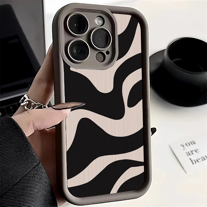 Fashion Zebra Stripe Lattice Pattern Silicone Case For Xiaomi Redmi Note 13 12 Pro Plus 5G 12S 11S 11 10S 10 Redmi 13C 12 Cover