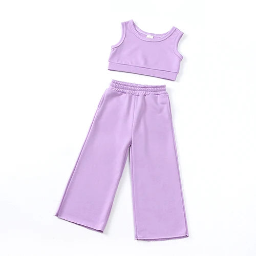 Fashion Kids Little Girls Clothing 2 Pieces Sets Cotton Solid Casual T-shirt+Elastic Waist Pants Young Children Outfits 1-6Y