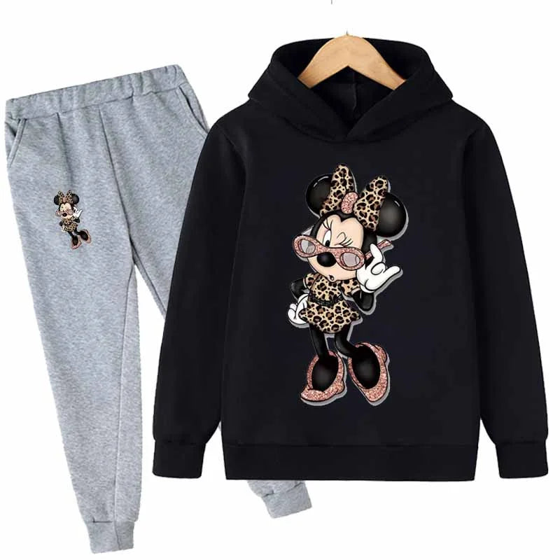 Mickey Minnie Mouse Girls Suit Kids Long Sleeve Cartoon Hoodies+Long Pants 2pcs Set Child Sports Clothing Casual Girls Outfits