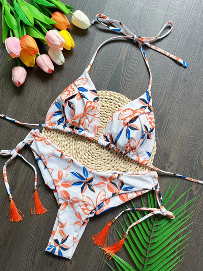 Two-piece Triangle Floral  Print Swimwear