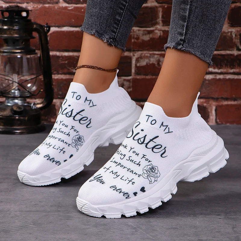 print platform sneakers for women autumn slip-on breathable knit vulcanized shoes female