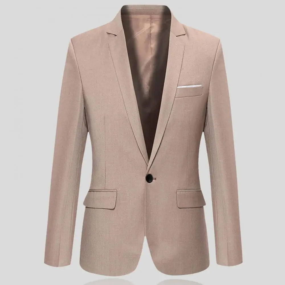 Flap Pockets Long Sleeve Men Blazer Solid Color Single Button Men Formal Blazer Lapel Suit Jacket Business Blazer Male Clothing