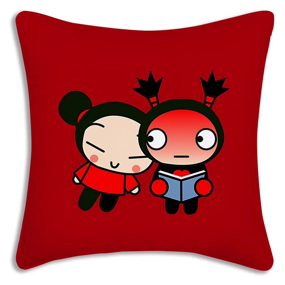 Pillow Covers Cartoon Kawaii Pucca Anime Manga Sofa Decorative Home Double-sided Printing Short Plush Cute Cushion Cover