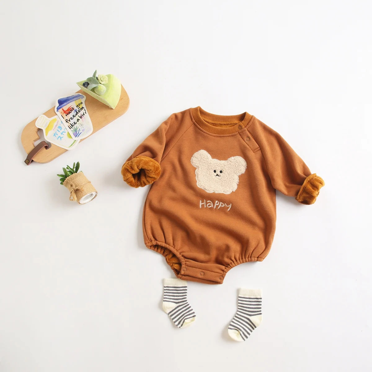 Winter Autumn Unisex Baby Boys Girls Bodysuits Warm Fleece Long Sleeve Toddler Clothing Onesies Cute Animal Casual