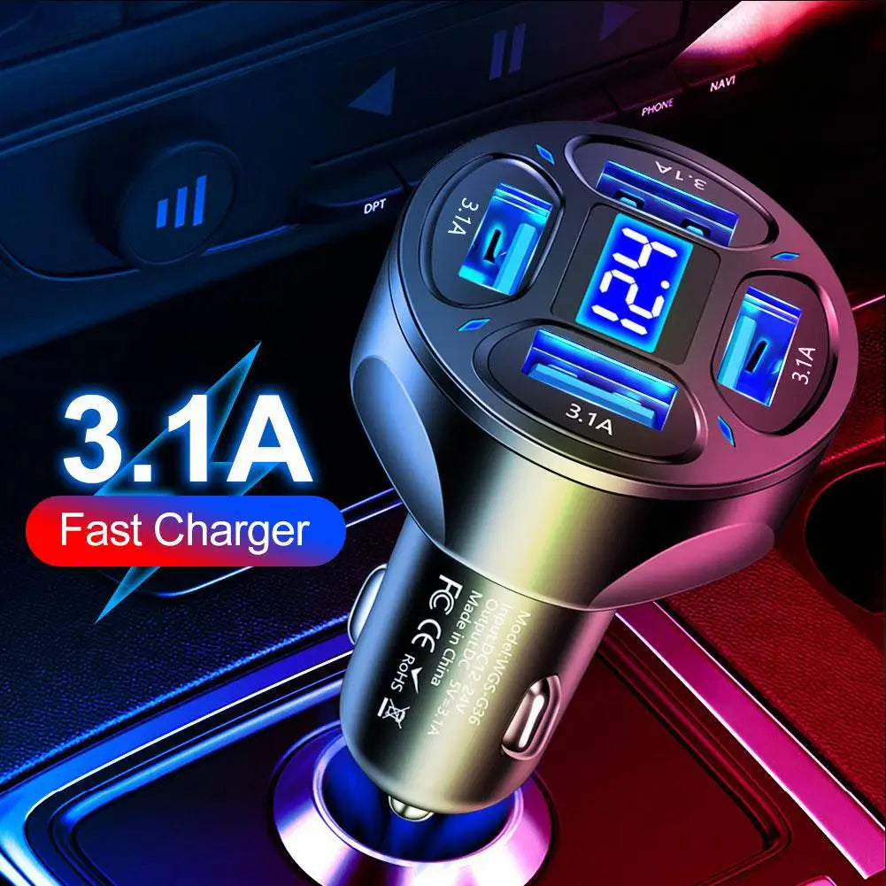 4 Ports USB 3.0 Car Charger 66W Fast Charging Quick Charge Car Mobile Phone Charger Adapter For iPhone 14 13 mi