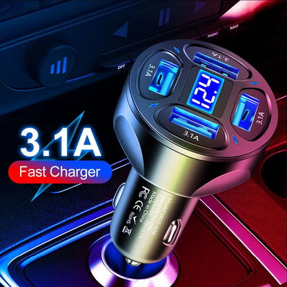 4 Ports USB 3.0 Car Charger 66W Fast Charging Quick Charge Car Mobile Phone Charger Adapter For iPhone 14 13 mi