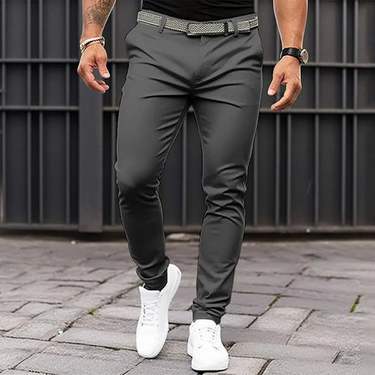 Slim Fit Suit Pants Solid Color Trousers Slim Fit Men's Business Office Trousers with Slant Pockets Zipper Fly for Workwear