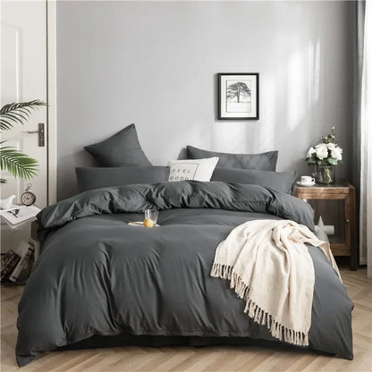 100% Cotton Bedding Set,Twin Size Duvet Cover 200x200,Skin Friendly Breathable,2 Pillowcase,No Bed Sheet,Solid Color