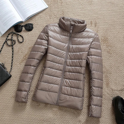 Women 90% White Duck Down Jackets Women's Ultra Light Thin Duck Down Coat Autumn Winter Warm Stand Collar Hiking All season Hot