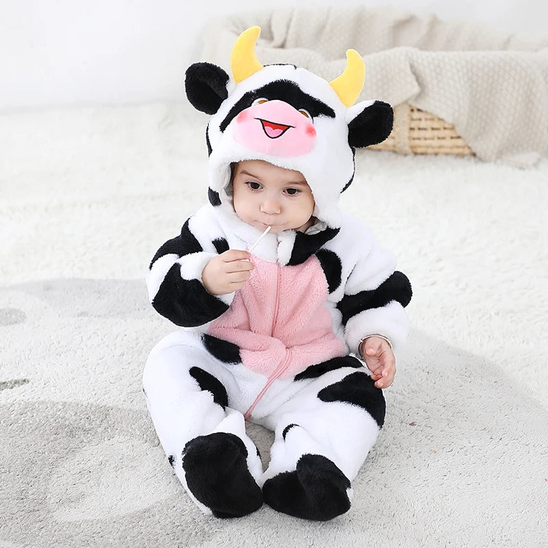 Anime Bear Baby Girl Boy Clothes Romper Lovely Infant Baby Onesie Bodysuit Newborn Zipper Hooded Flannel Cosplay Jumpsuits