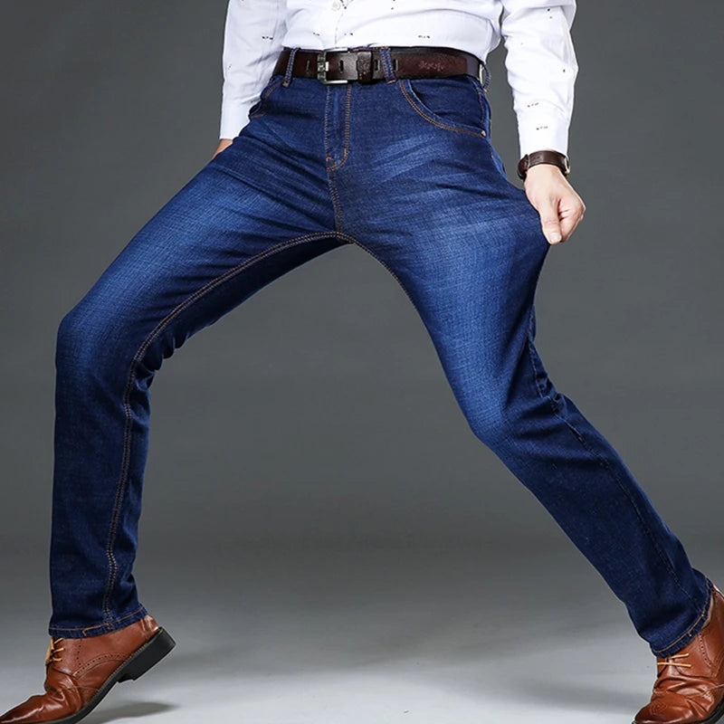 Spring and Autumn New Classic Men's Large Size Jeans Fashion Business Casual Stretch Slim Black Blue Men's Brand Pants