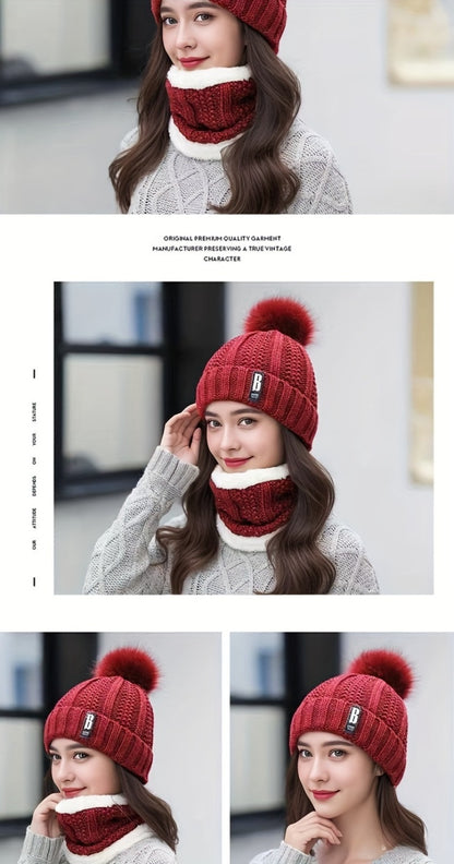 Women's Scarf Hat Winter Cycling Padded Warm Knitted Wool Hat Thickened Windproof Scarf Hat Warm and Cold Knitted Hat