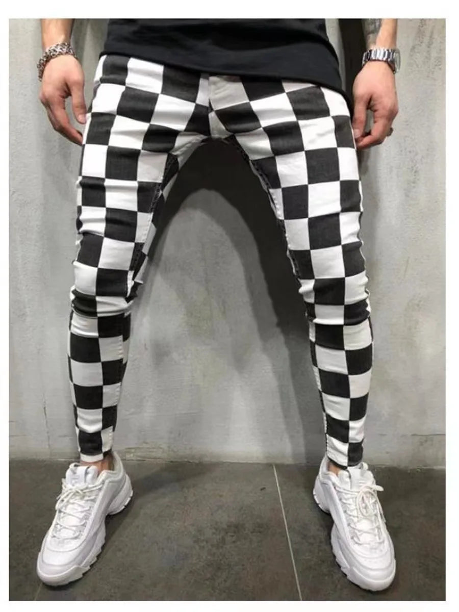 New Trend European and American Slim Fit Men's Business Casual Pants Long Pants 3D Plaid Men's Pants Large