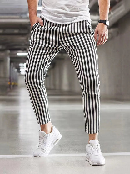 New Trend European and American Slim Fit Men's Business Casual Pants Long Pants 3D Plaid Men's Pants Large