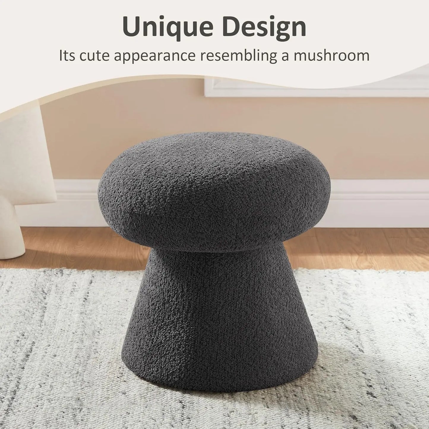 Round Footstool Ottoman, Mushroom Foot Rest Stool, Small Upholstered Boucle Footstool Ottoman for for Makeup, Living Room