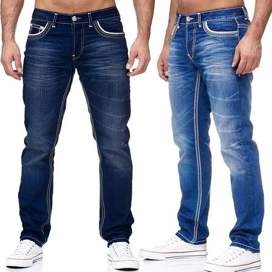 High Quality Men's Jeans Black Straight Spring Autumn Denim Pockets Casual Trousers Light Blue Streetwear