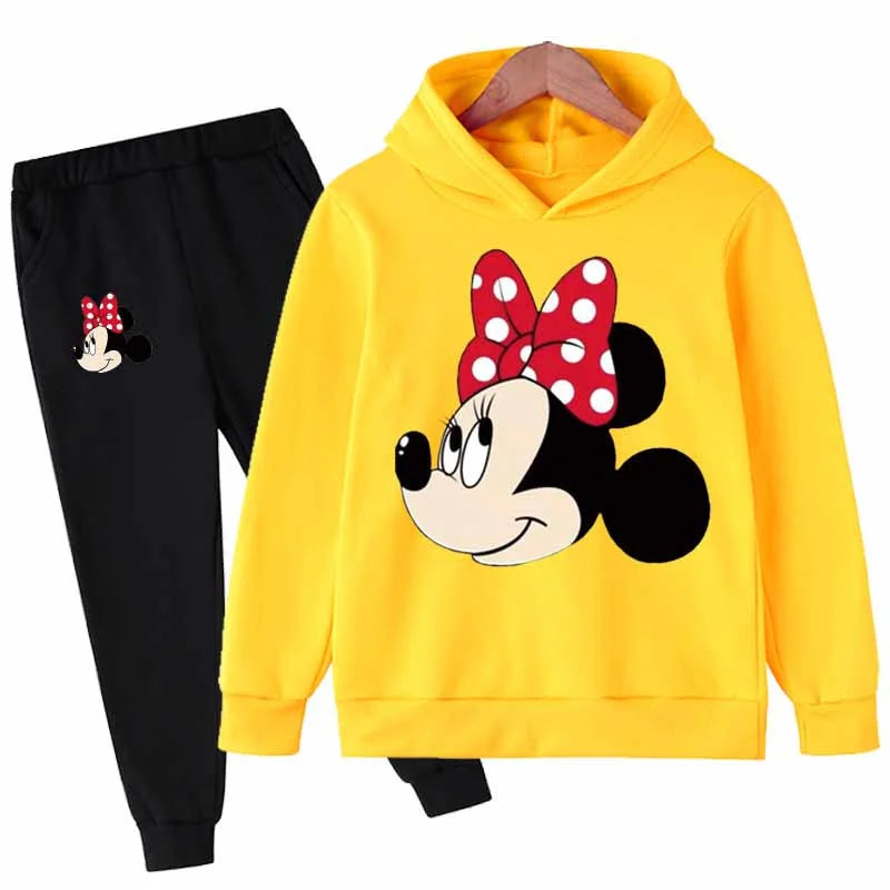 Mickey Minnie Mouse Girls Suit Kids Long Sleeve Cartoon Hoodies+Long Pants 2pcs Set Child Sports Clothing Casual Girls Outfits