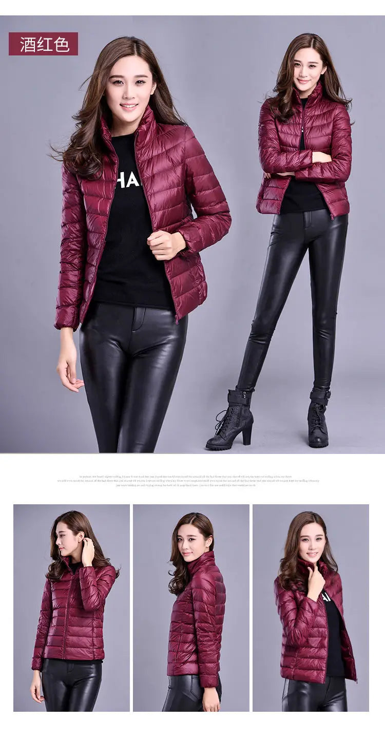 Women 90% White Duck Down Jackets Women's Ultra Light Thin Duck Down Coat Autumn Winter Warm Stand Collar Hiking All season Hot