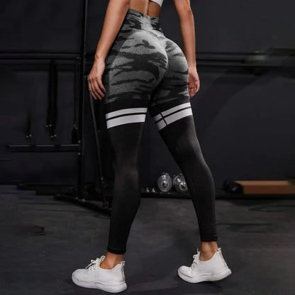 High Waist Hip Lifting Stripe Camo Leggings